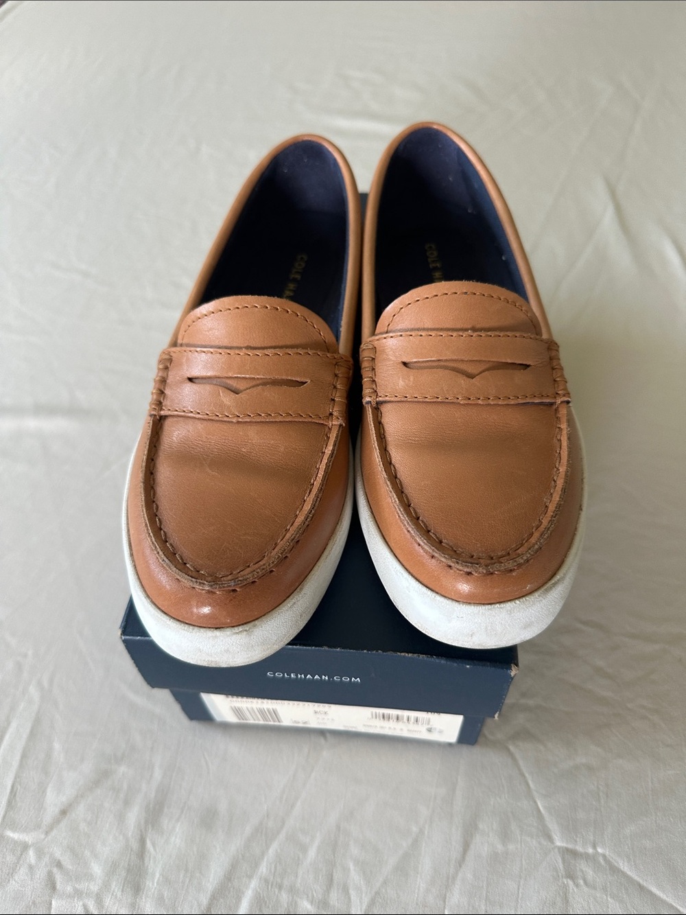 Cole Haan Tan Leather Penny Loafers with White Sole
